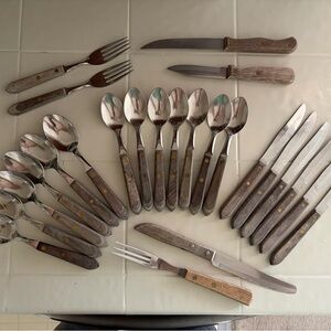 Elegant Silver and Dark Wood Cutlery Set
